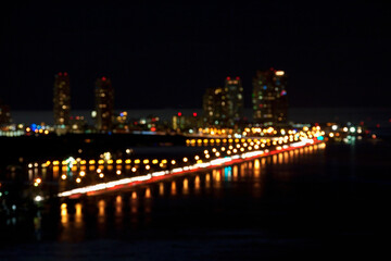 Fototapeta na wymiar City lit up at night, Miami Beach, Florida, USA