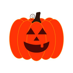 Vector Jack-o-lantern pumpkin on isolated, funny scary halloween pumpkin face, cartoon illustration.