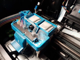 Close up printer ink jet cartridge by selective focus