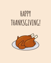 Happy Thanksgiving greeting card. Thanksgiving turkey. Simple vector illustration.

