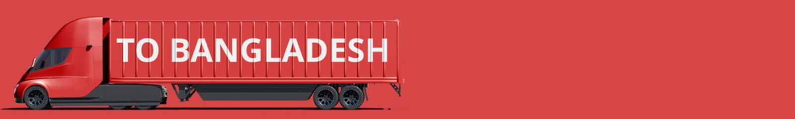 TO BANGLADESH text on the modern electric semi-trailer truck, 3d rendering