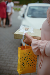 Beautifully decorated wedding table and other details at wedding hall. Wedding day.