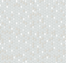 Seamless vector pattern of silver honeycomb mosaic. Silver hexagon tiles background. Print for wrapping, web backgrounds, fabric, decor, surface, packaging, scrapbooking, etc. 