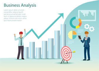 Businessmen analysing business, feeling happy with virtual growth graph charts. Idea for data analysis, research and development and successful marketing strategy and solution.  