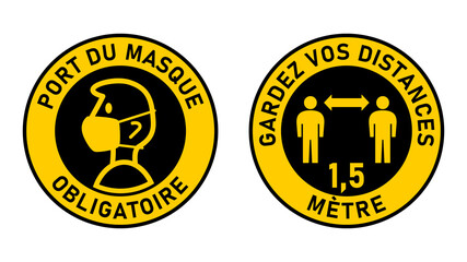 Set of Round Sticker Signs against Coronavirus in French 