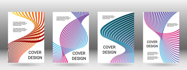 Set of abstract covers. Cover design, background. Shades of blue, green, wavy parallel gradient lines. Trendy banner, poster. EPS vector