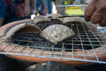Grilled shrimp with coconut, traditional food, food Thailand