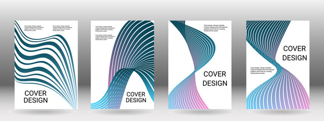 Set of abstract covers. Cover design, background. Shades of blue, green, wavy parallel gradient lines. Trendy banner, poster. EPS vector