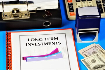 Long-term investment period. Text label on the planning folder and research diagram. A strategy for...