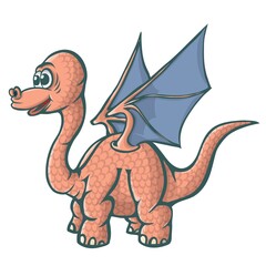 Cheerful, cute, winged dinosaur on a white background. Prehistoric reptile. Jurassic period. Vector illustration