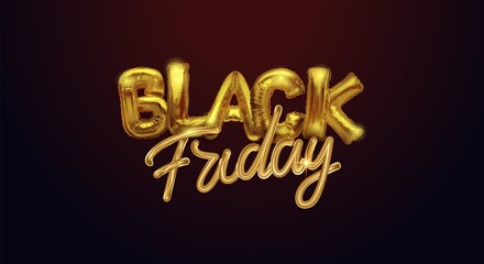 Black Friday sale background with letters in the form of realistic Golden balloons. Modern design.The letters are written with a gold brush. Universal vector background for posters, banners, flyers.