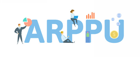 ARPPU, Average Revenue Per Paying User. Concept with keyword, people and icons. Flat vector illustration. Isolated on white.