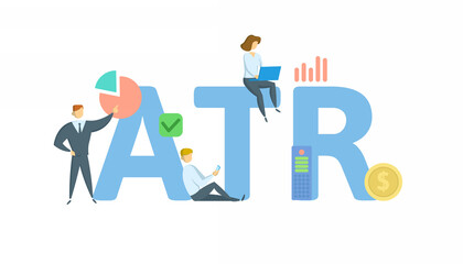 ATR, Average True Range. Concept with keyword, people and icons. Flat vector illustration. Isolated on white background.