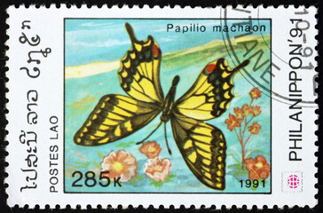 Postage stamp Laos 1991 old world swallowtail, butterfly