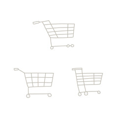 Set of hand drawn shopping carts isolated on white background. Linear doodle vector illustration. Sale symbol.