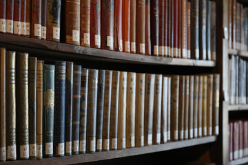 Ancient books on a bookshelf