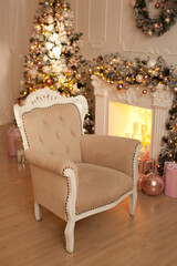 Vintage armchair in new year interior