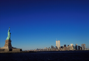 Statue in front of skyscrapers, Statue Of Liberty, New York City, New York State, USA 