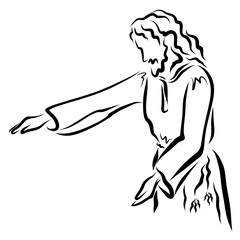 Jesus stretches out his hand for healing or blessing, call