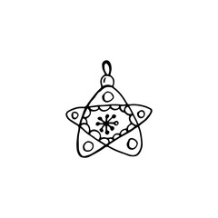 Doodle Christmas tree toys. Hand-drawn illustration. Vector image for web, cards, congratulations, posters, textiles, backgrounds. Star