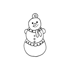 Doodle Christmas tree toys. Hand-drawn illustration. Vector image for web, cards, congratulations, posters, textiles, backgrounds. snowman