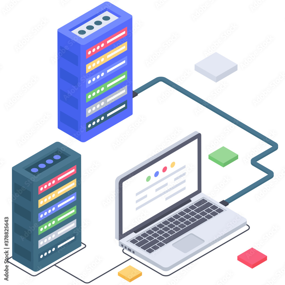 Wall mural database technology illustration in isometric vector