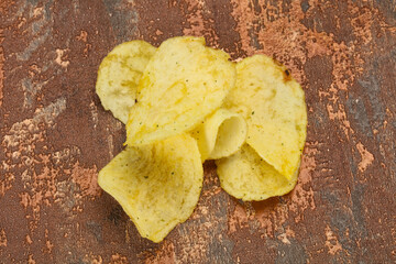 Natural potato salted chips heap