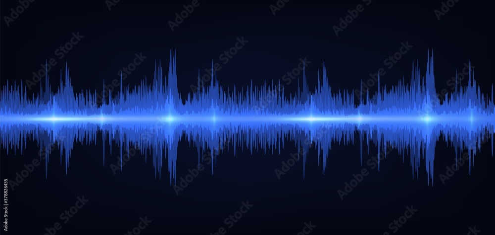 Poster Sound wave. Vibrant Gradient Light. Frequency soundtrack waveform. Vector illustration voice graph signal on black background