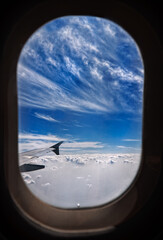 Beautiful aerial view of sky from tha plane of window.