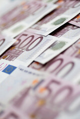 Close-up of five hundred Euro banknotes