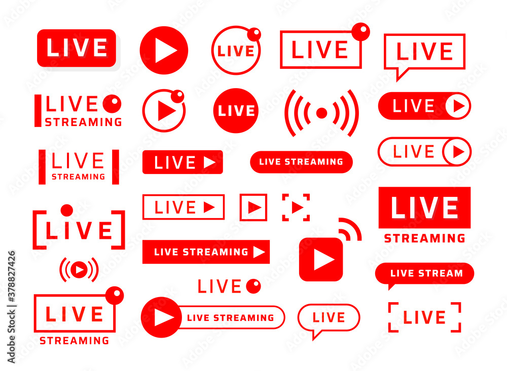 Poster live stream icons. video broadcast and translation icons and banners for social network ui and onlin