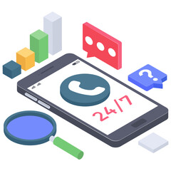 

Isometric 24/7 services vector design 
