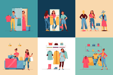Fototapeta premium Women In Store Square Set