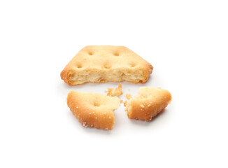 Broken delicious crispy cracker isolated on white