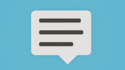3d render white message icon on blue background