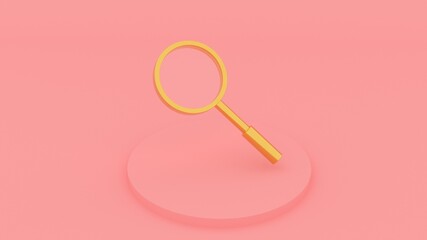 golden magnifier on pink background 3d render 