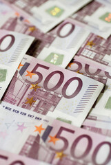 Close-up of five hundred Euro banknotes