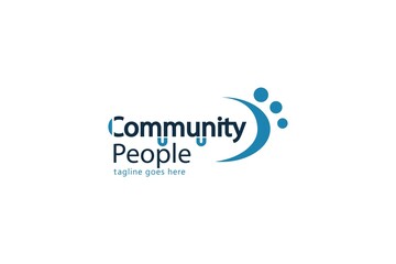 Abstract three People Logo. Blue Silhouette Shape Human Character Family or community Symbol isolated on White Background. Flat Vector Logo Design Template Element