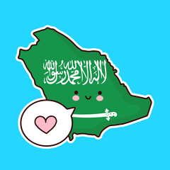 Cute happy funny Saudi Arabia map and flag