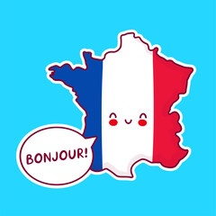 Cute happy funny France map and flag © svtdesign