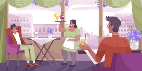 Cool Drink Cafe Flat Composition