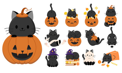Halloween Cats with Pumpkins & Costumes