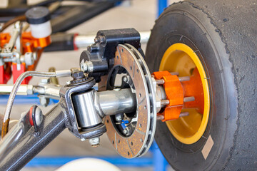 front wheel hubs and hydraulic caliper disc brake unit assembly on knuckle or spindle axle bracket...