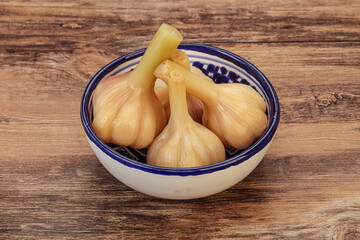Marinated garlic in the bowl