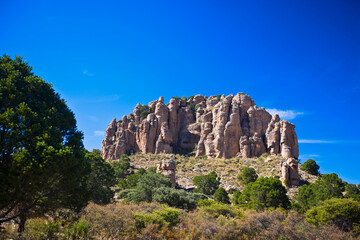 Fototapeta na wymiar Low angle view of a rock formation, Sierra De Organos, Sombrerete, Zacatecas State, Mexico