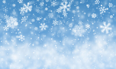 Naklejka na ściany i meble Christmas snow. Falling snowflakes on blue background. Snowfall. Vector illustration