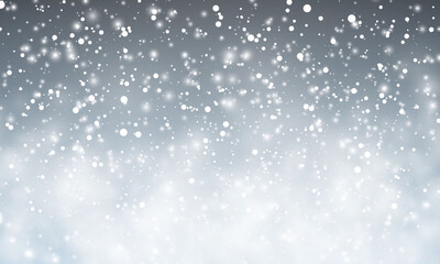Christmas snow. Falling snowflakes on dark background. Snowfall. Vector illustration