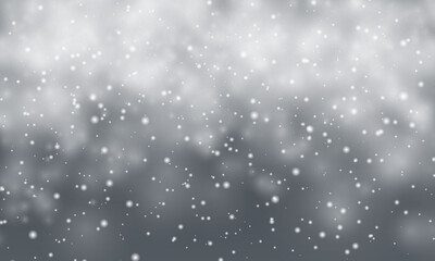 Christmas snow. Falling snowflakes on dark background. Snowfall. Vector illustration