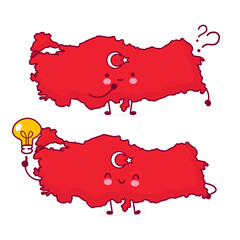Cute happy funny Turkey map and flag character