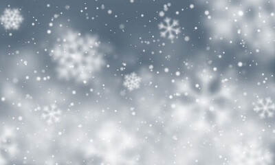 Christmas snow. Falling snowflakes on dark blue background. Snowfall. Vector illustration